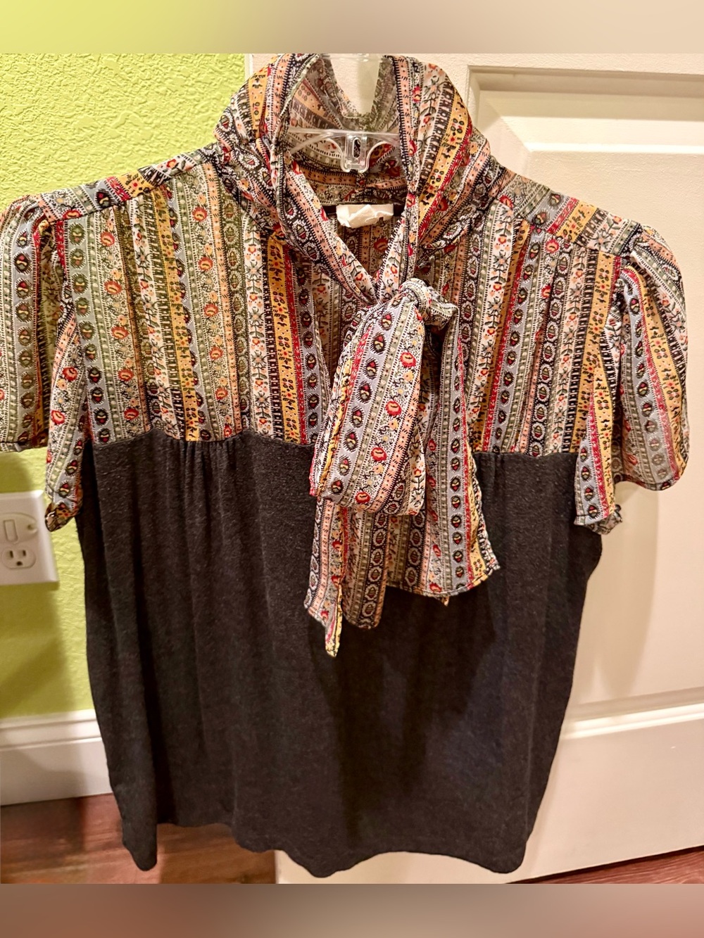 Joy Tie-Neck Mixed-Pattern in Charcoal and Multi by Tiny x Anthro